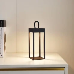 Lindby Gang|Bordlamper>LED genopladelig bordlampe Iruna, sort, metal, 27 cm, dæmpbar.