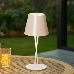 Lindby Dekorationsbelysning|Terrassebelysning>LED genopladelig bordlampe Janea, CROSS, beige, metal