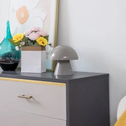 LED genopladelig bordlampe Nevijo, grå, Ø18cm, USB, dæmper^Lindby Hot