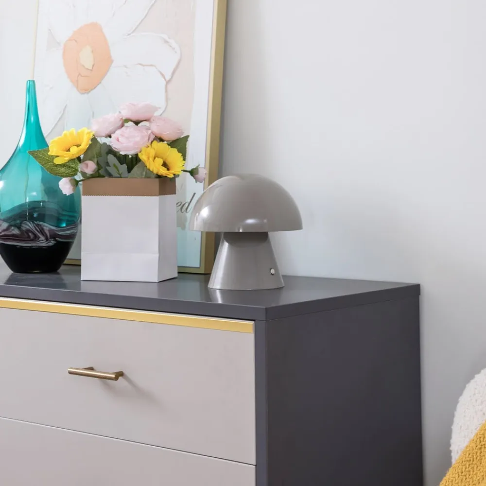 LED genopladelig bordlampe Nevijo, grå, Ø18cm, USB, dæmper^Lindby Hot