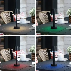 Lindby LED genopladelig lampe Gaja, sort, USB, IP44, RGBW, dæmpbar.