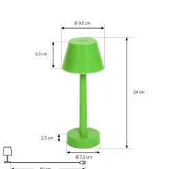 Lindby LED genopladelig lampe Gaja, grøn, USB, IP44, RGBW, dæmpbar