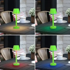 Lindby LED genopladelig lampe Gaja, grøn, USB, IP44, RGBW, dæmpbar