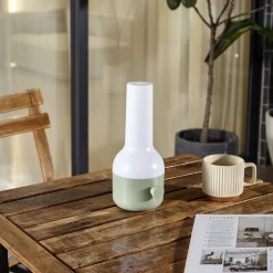 Lindby LED genopladelig udendørs bordlampe Isaline, grøn, dæmpbar