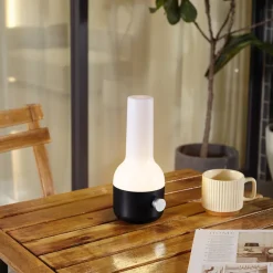 Lindby Dekorationsbelysning|Terrassebelysning>LED genopladelig udendørs bordlampe Isaline, sort, dæmpbar