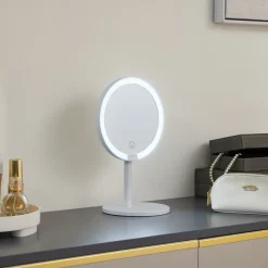 Lindby Møbel Og Interiør>LED genopladeligt spejl Renki, hvid, plast, dæmpbar