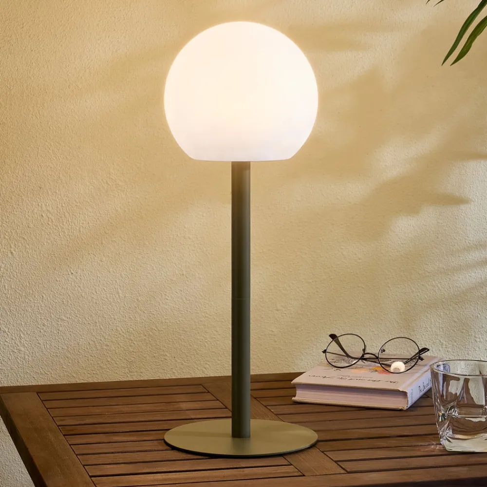 Lindby Dekorationsbelysning|Bordlamper>LED udendørs bordlampe Eleia, grøn, metal, genopladeligt batteri