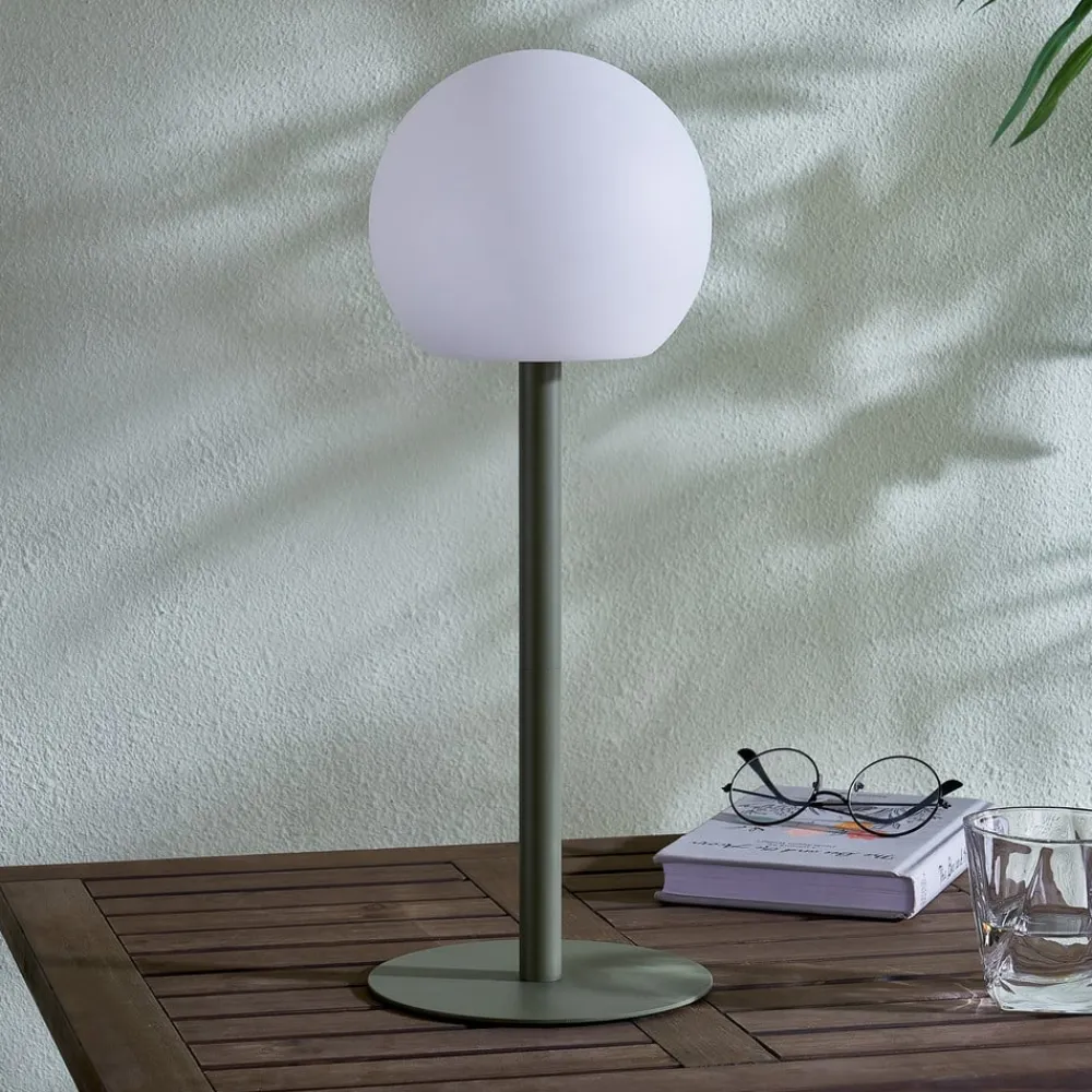 Lindby Dekorationsbelysning|Bordlamper>LED udendørs bordlampe Eleia, grøn, metal, genopladeligt batteri