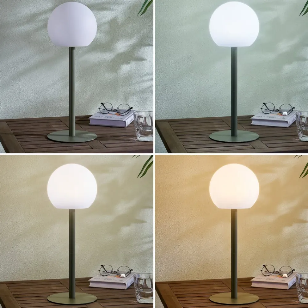 Lindby Dekorationsbelysning|Bordlamper>LED udendørs bordlampe Eleia, grøn, metal, genopladeligt batteri