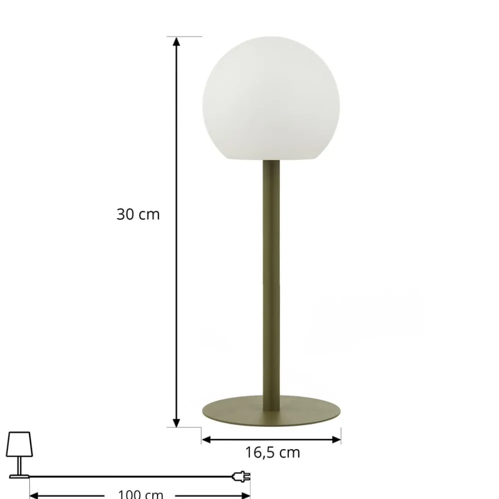 Lindby Dekorationsbelysning|Bordlamper>LED udendørs bordlampe Eleia, grøn, metal, genopladeligt batteri