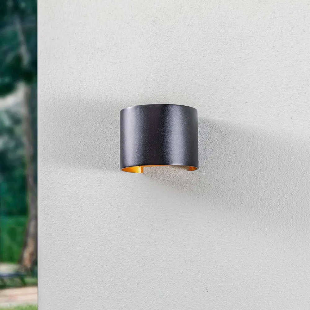 LED udendørs væglampe Nivar, rund, sort/guld, IP54^Lindby