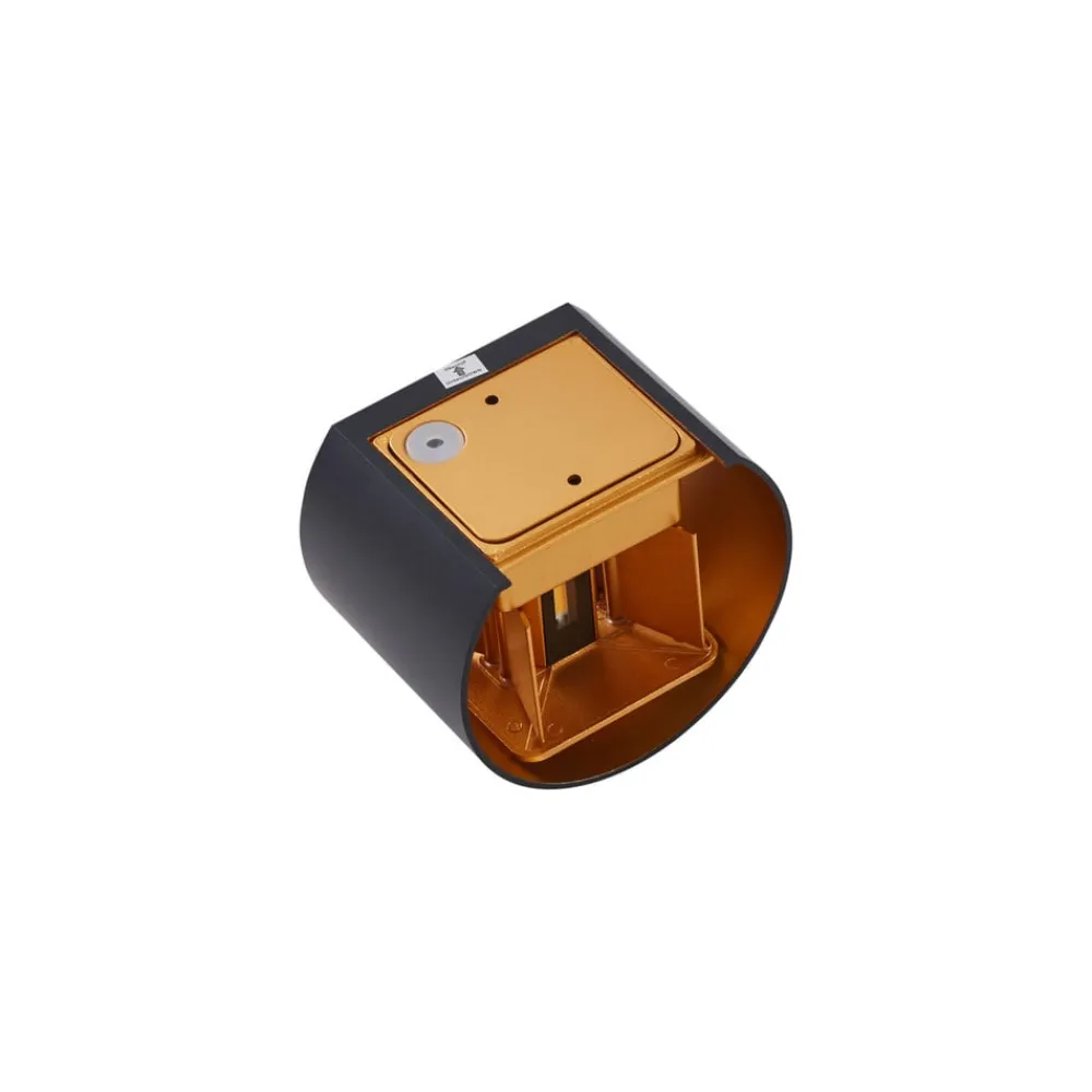 LED udendørs væglampe Nivar, rund, sort/guld, IP54^Lindby