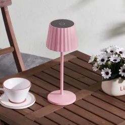 Lindby LED-batteridrevet bordlampe Esali, pink, metal, IP54