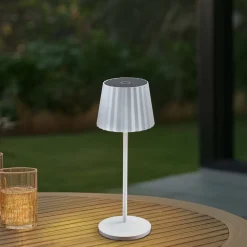 Lindby Dekorationsbelysning>LED-batteridrevet bordlampe Esali, hvid, riller, 29 cm