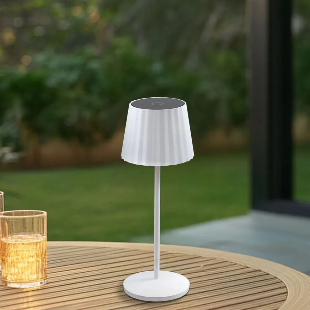 Lindby Dekorationsbelysning>LED-batteridrevet bordlampe Esali, hvid, riller, 29 cm