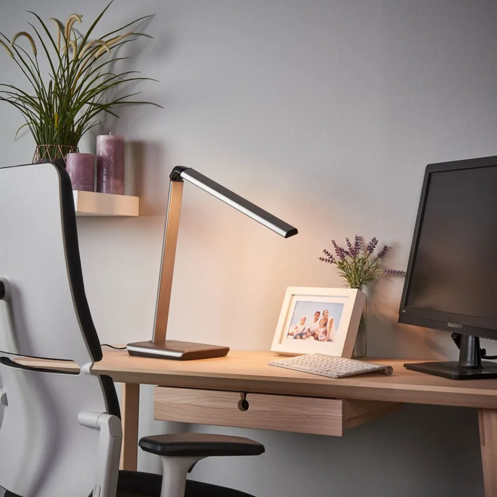 LED-bordlampe Kuno, grå, USB, touch-dæmper^Lindby New