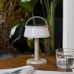 LED-bordlampe Mikkel, beige, dæmpbar, 7 cm^Lindby Online