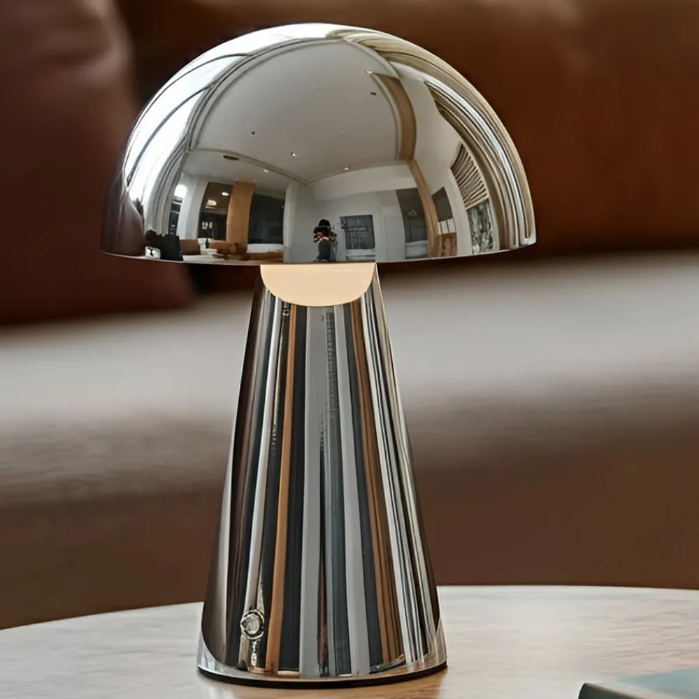 Lindby Pendellamper|Bordlamper>LED-bordlampe Nevijo, krom, Ø20 cm, USB, dæmpbar