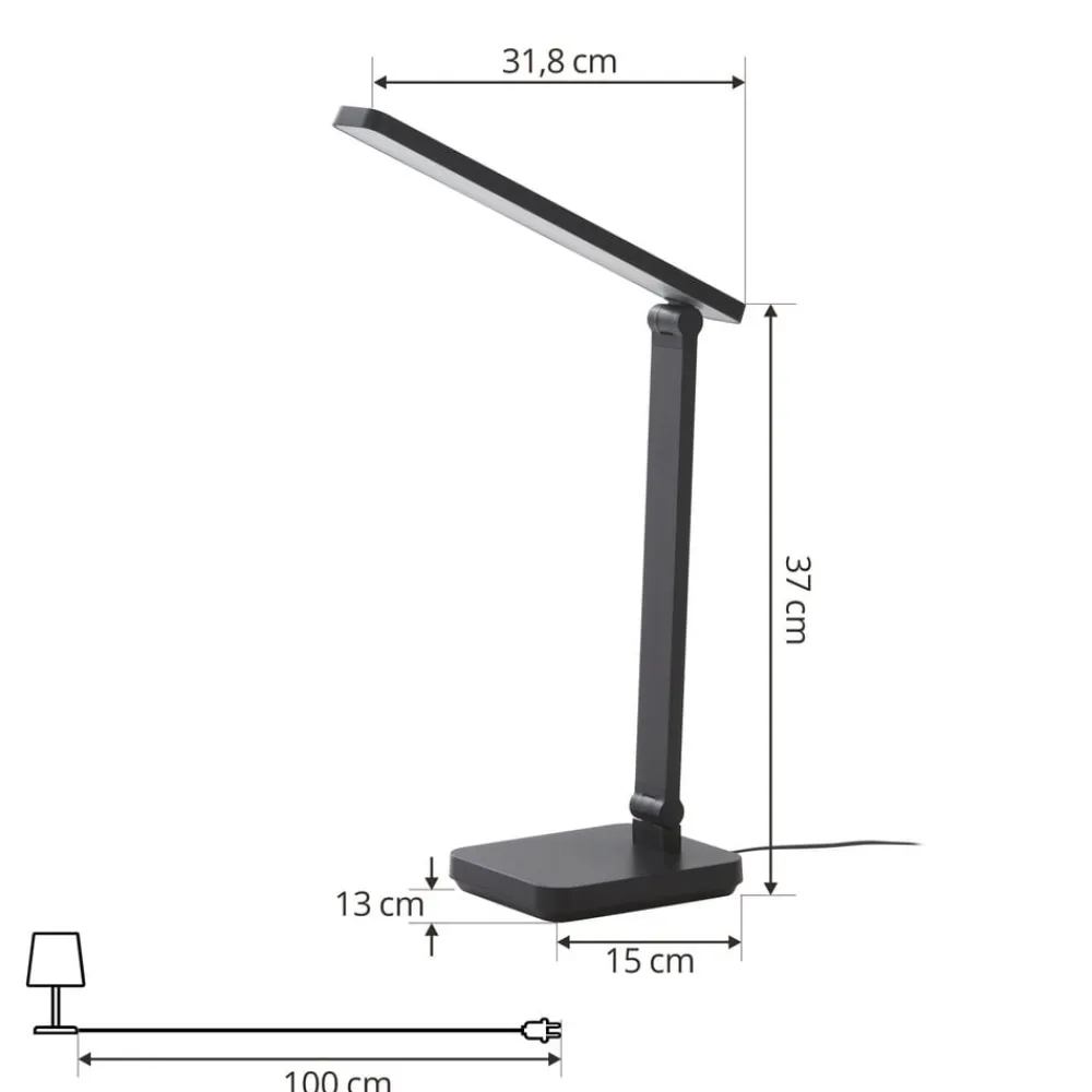 Lindby Arbejdsrum/Kontor|Bordlamper>LED-bordlampe Rylas, sort, USB, CCT