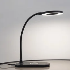 Lindby Arbejdsrum/Kontor|Bordlamper>LED-bordlampe Siona sort CCT dæmpbar ladestation