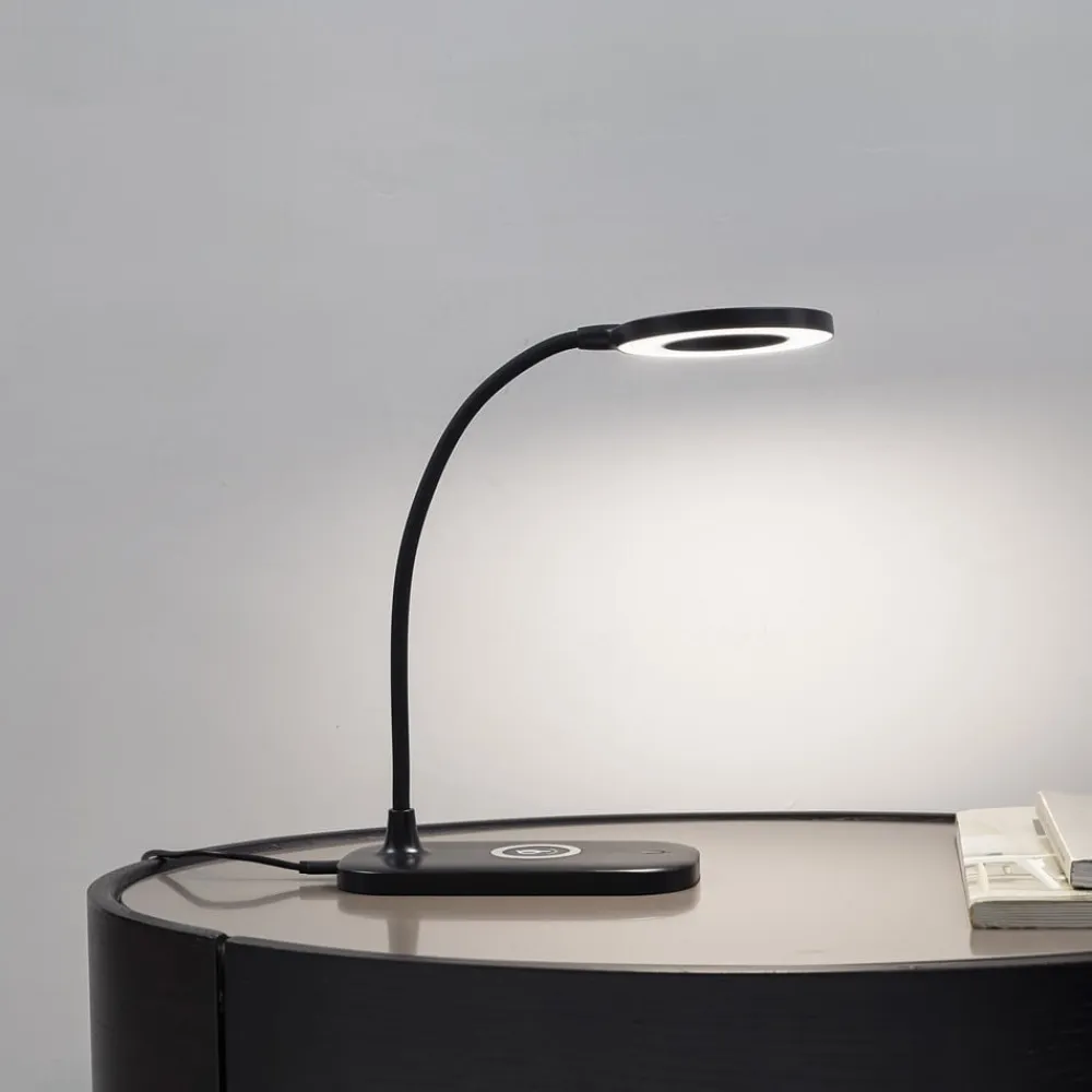 Lindby Arbejdsrum/Kontor|Bordlamper>LED-bordlampe Siona sort CCT dæmpbar ladestation