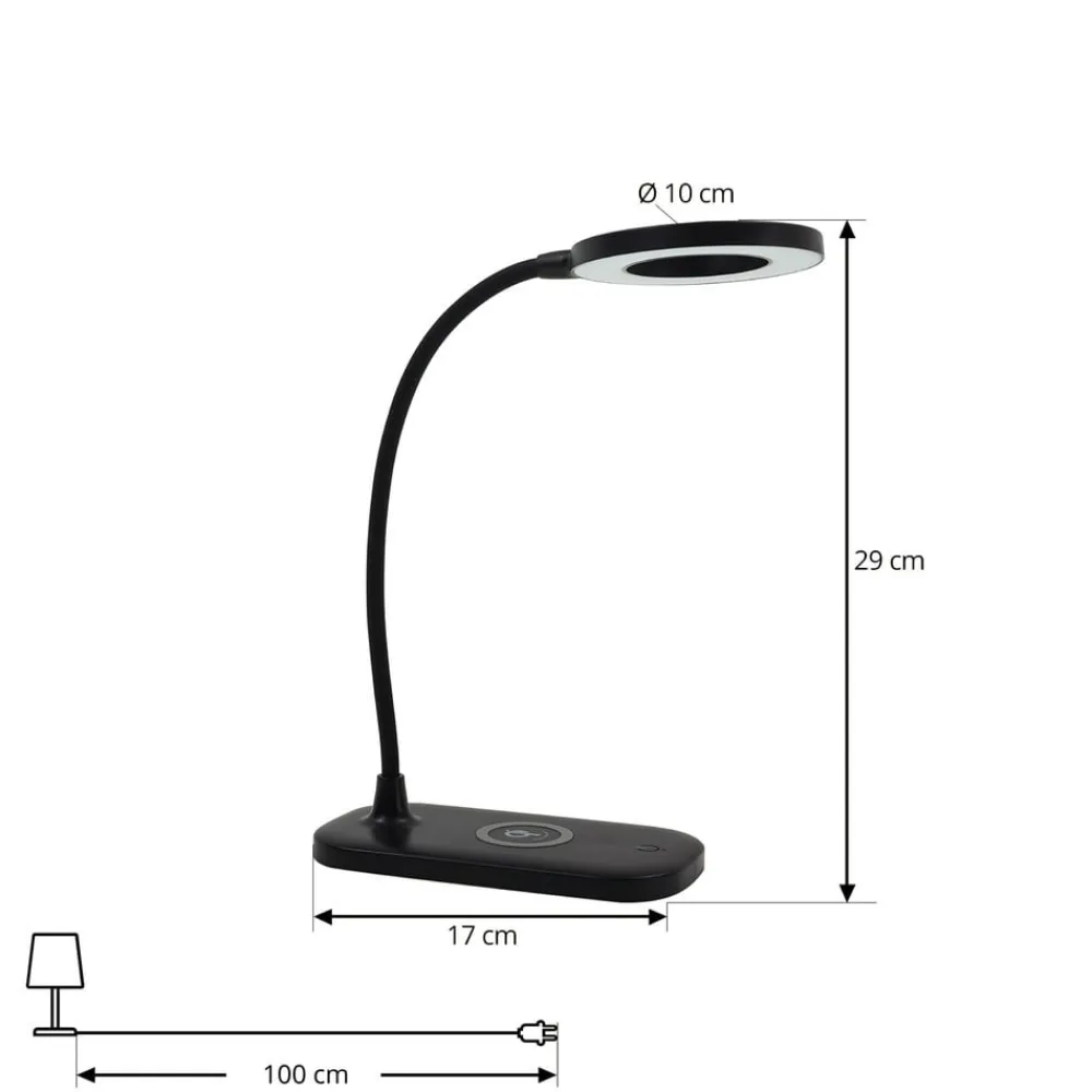 Lindby Arbejdsrum/Kontor|Bordlamper>LED-bordlampe Siona sort CCT dæmpbar ladestation