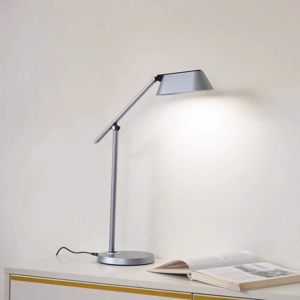 LED-bordlampe Thies, grå, ABS, højde 78 cm, dæmpbar^Lindby Discount