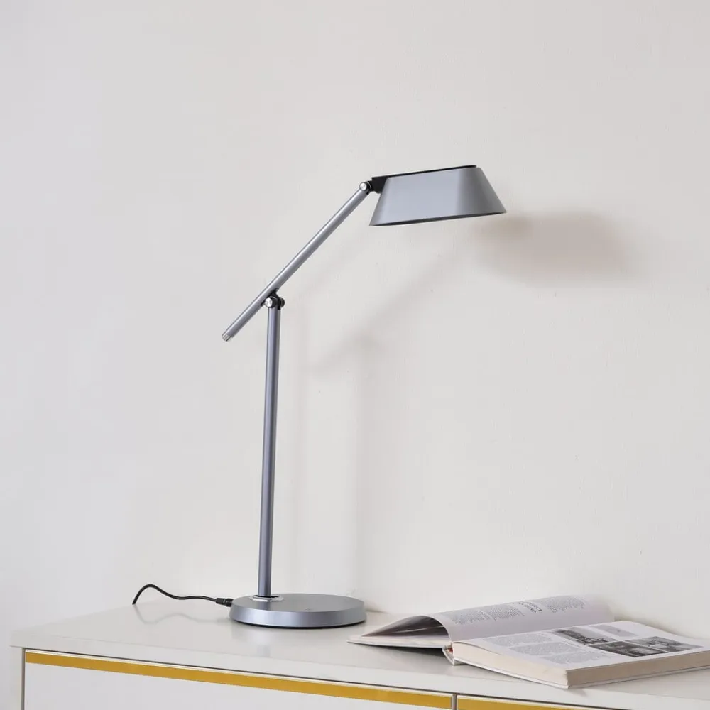 LED-bordlampe Thies, grå, ABS, højde 78 cm, dæmpbar^Lindby Discount