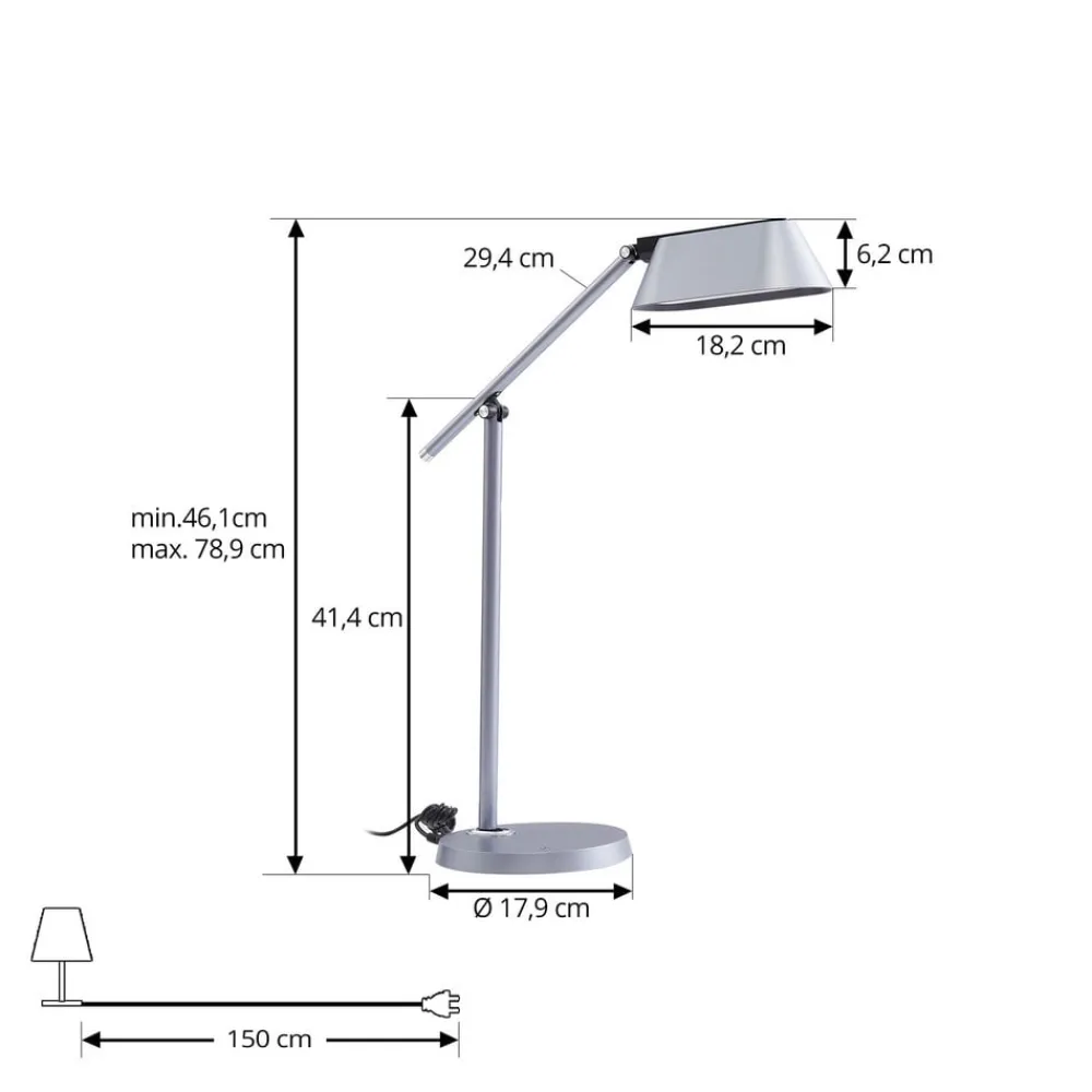 LED-bordlampe Thies, grå, ABS, højde 78 cm, dæmpbar^Lindby Discount