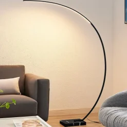 Lindby LED-buelampe Kendra, sort, aluminium, højde 180 cm