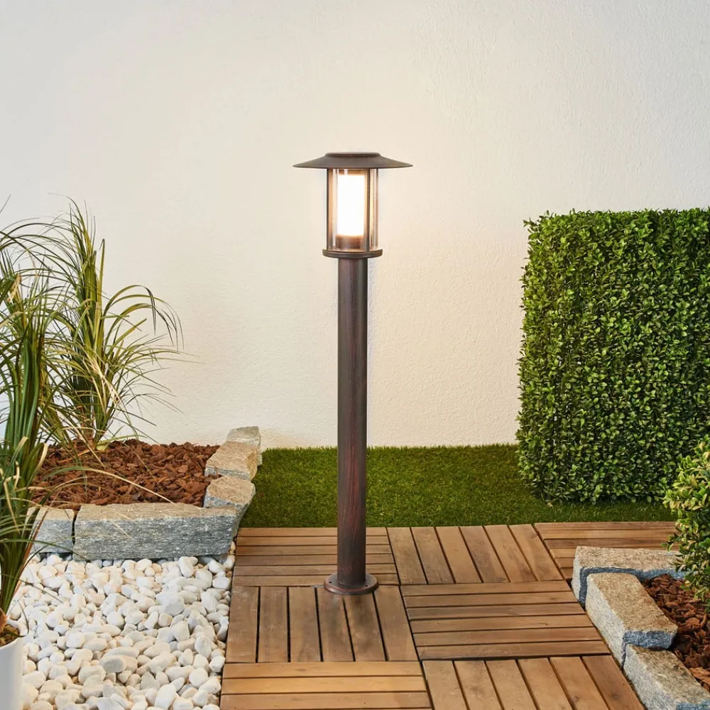 LED-gadelampe Pavlos, 76 cm, rustfarvet, stål^Lindby Online