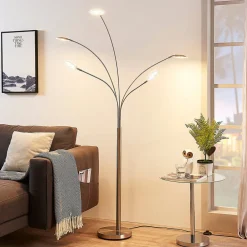 Lindby LED-gulvlampe Anea, 179 cm, 5 lyskilder, nikkelfarvet