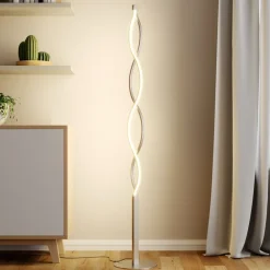 Lindby LED-gulvlampe Auron, nikkelfarvet, metal, touchdæmper