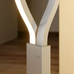 Lindby LED-gulvlampe Auron, nikkelfarvet, metal, touchdæmper