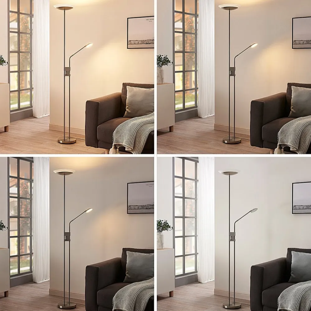 LED-gulvlampe Jonne, rund, læsearm, dæmpbar, 180 cm^Lindby New