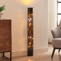 Lindby Gang|Gulvlamper>LED-gulvlampe Lengla, sort/guld, metal, 104 cm