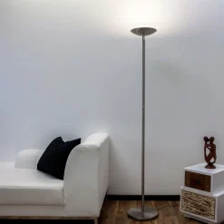 Lindby LED-gulvlampe Malea, nikkelfarvet, dæmpbar, 180 cm