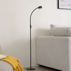 Lindby LED-gulvlampe Maori, 140 cm, sort, CCT, dæmpbar