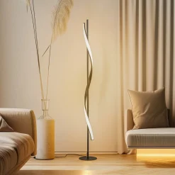 Lindby LED-gulvlampe Munja, sort, metal, dæmpbar