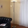 Lindby LED-gulvlampe Ragna, læselampe, nikkel, dæmpbar