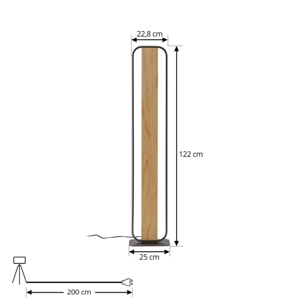 LED-gulvlampe Romilda, grå, træ, højde 122 cm^Lindby Clearance