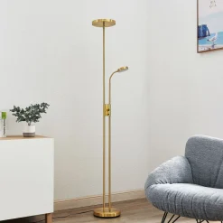 Lindby Gulvlamper|Gulvlamper>LED-gulvlampe Seppa, rund, messing, metal, 180 cm