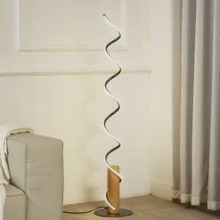 LED-gulvlampe Spiraali, grå, træ, højde 133 cm^Lindby Hot