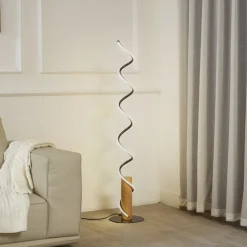LED-gulvlampe Spiraali, grå, træ, højde 133 cm^Lindby Hot