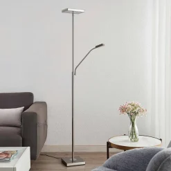 Lindby LED-gulvlampe Sumani, kantet, nikkel, højde 180 cm