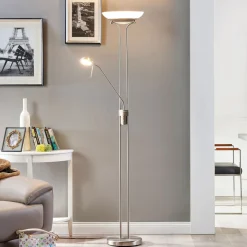 Lindby Pendellamper|Gulvlamper>LED-gulvlampe Yveta, nikkelfarvet, metal, dæmpbar