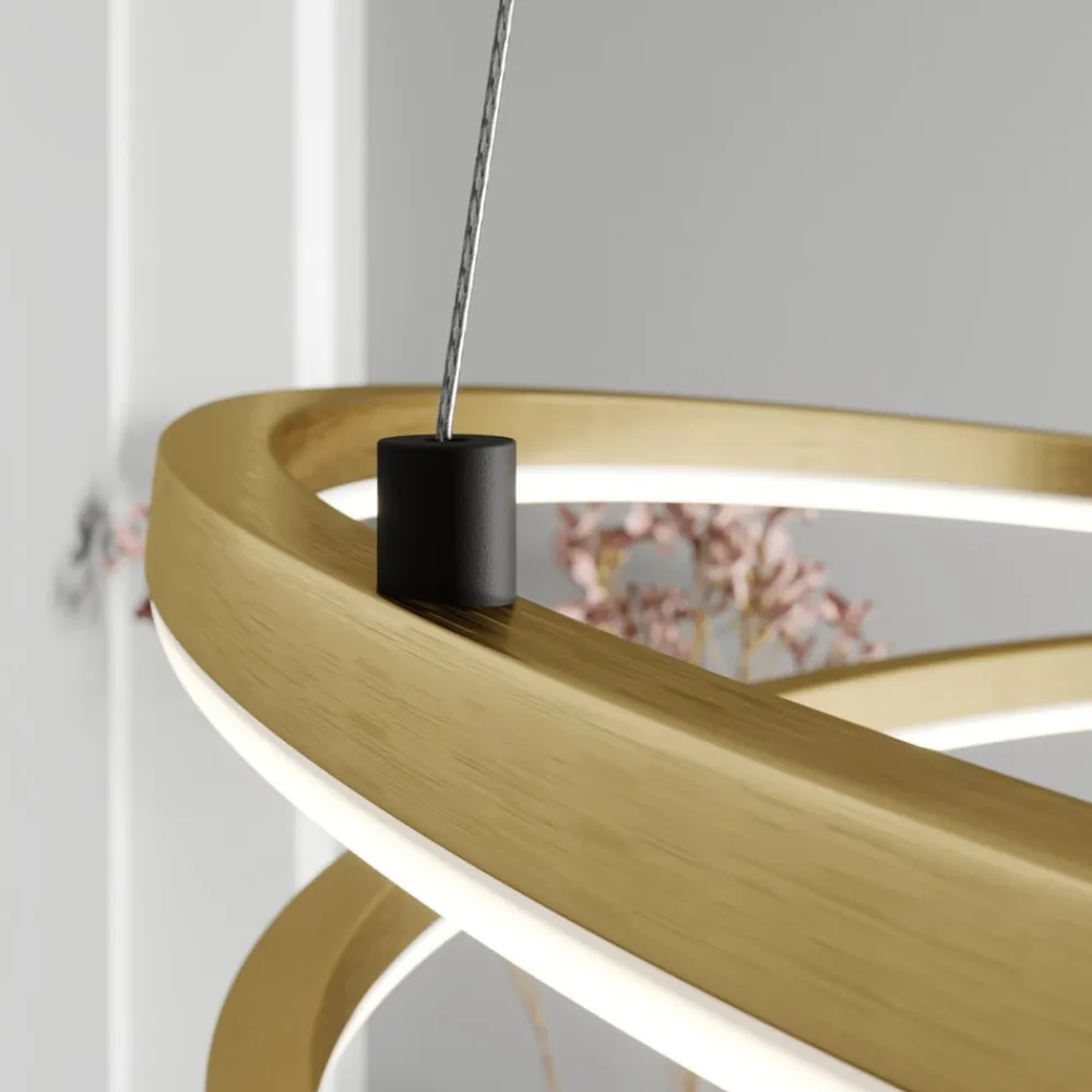 Lindby LED-hængelampe Davian, messingfarvet, 49 cm, dæmpbar