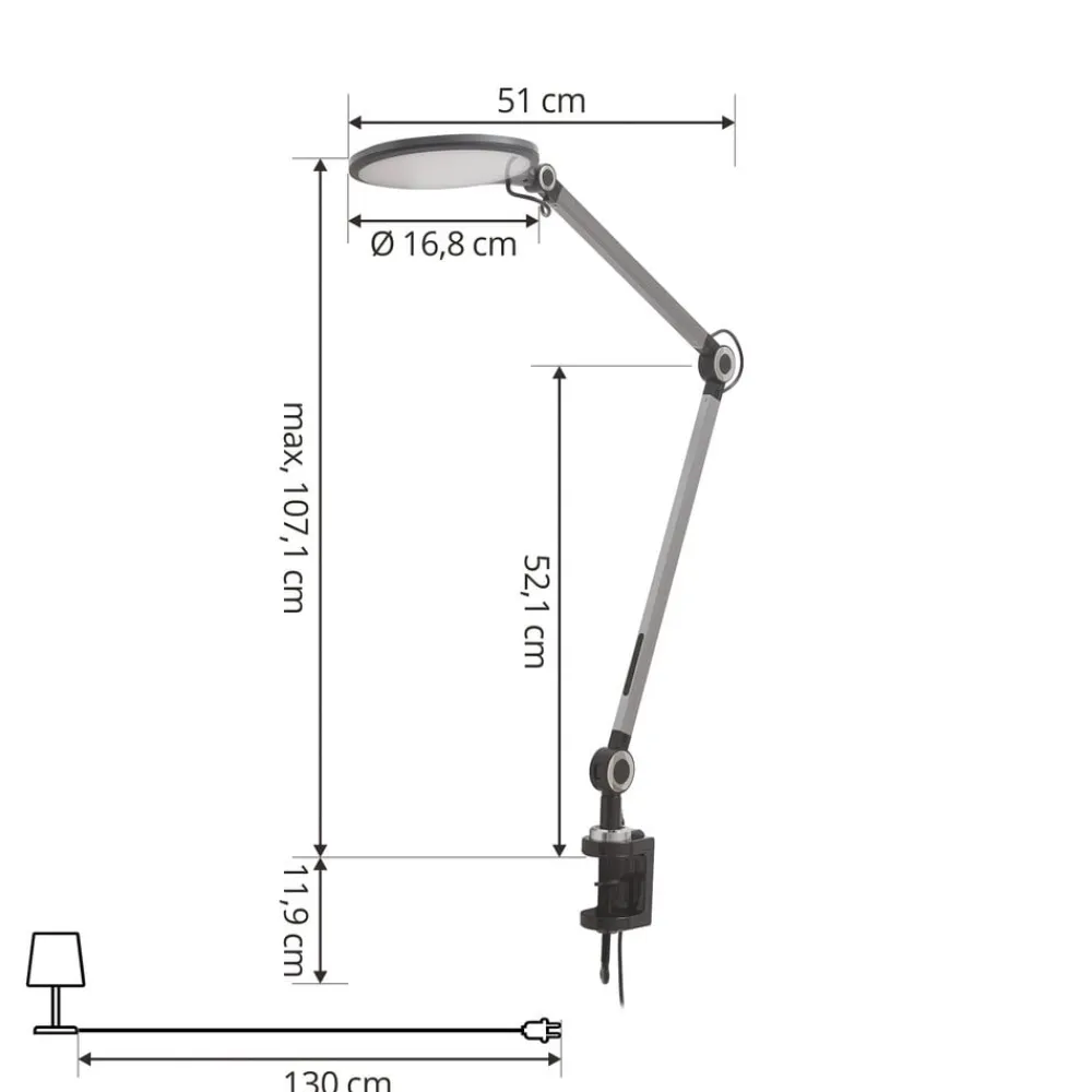 LED-klemlampe Nyxaris, grå, metal, CCT, 52 cm^Lindby Best