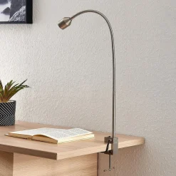 Lindby LED-klemmelampe Hanilo, højde 80 cm, nikkel, metal