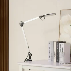Lindby LED-klemmelampe Nyxaris, sølv, metal, CCT, 52 cm